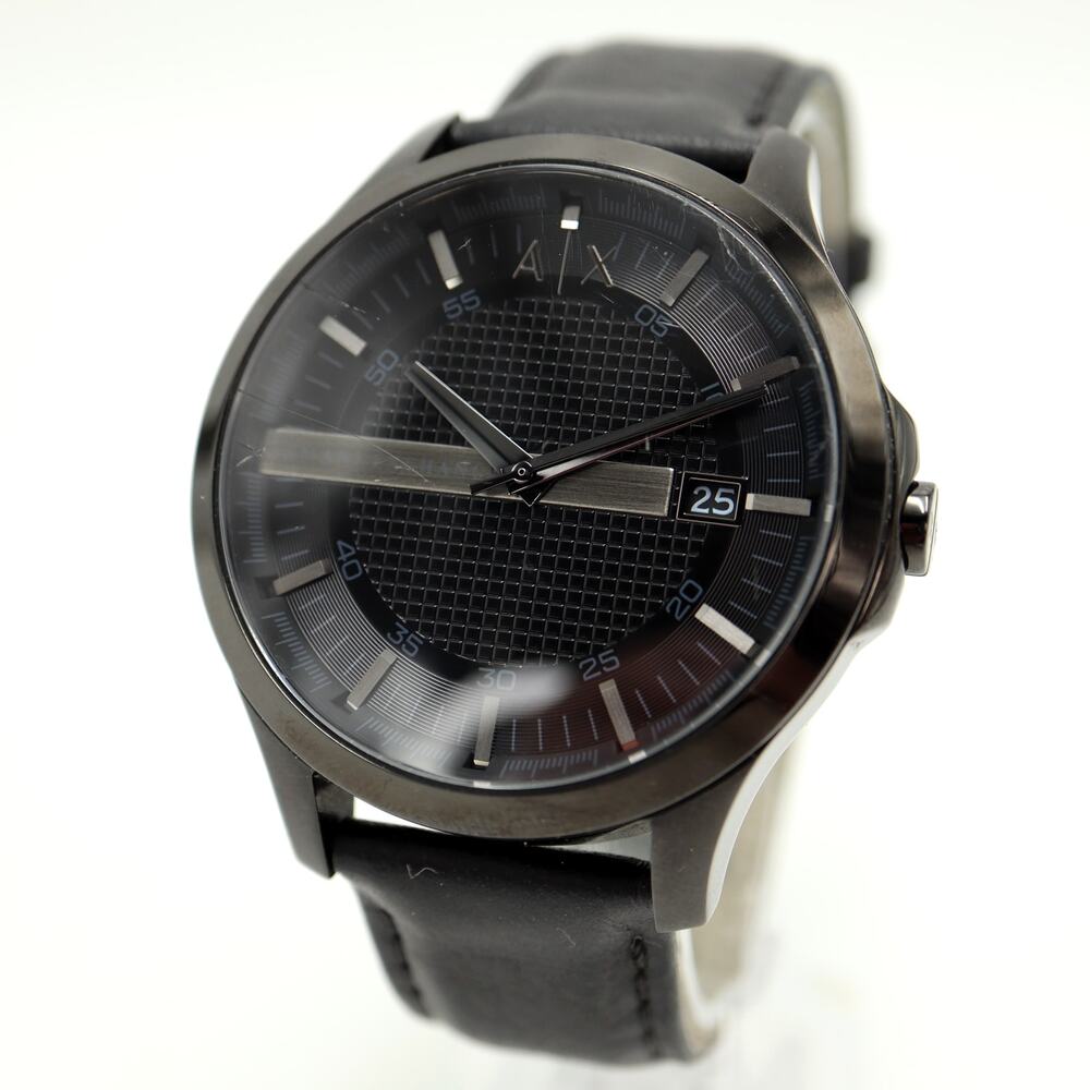 Armani Exchange Hampton Mens All Black 46mm Watch Stealth Leather w New Battery